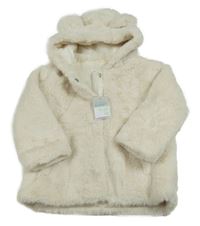 Nové - Smotanová kožušinová bunda s kapucňou Primark