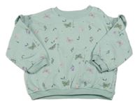 Mentolová mikina s kytičkami a motýlky a volánky F&F