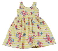 Žlto-biele pruhované vzorované šaty s kvietkami NUTMEG