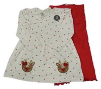 Nové - 2set - Smotanové šaty s hviezdami a soby + legíny Peacocks