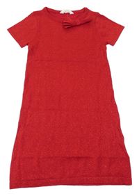 Červené pletené trblietavé šaty s mašlou H&M