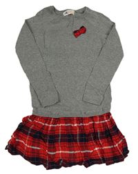 Sivo-kockované pleteno-plátenné šaty s mašlou H&M