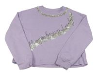 Nové - Lila crop mikina s nápisom a kamienkami River Island