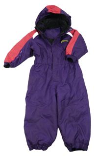 Fialovo-ružovo-biela šušťáková zimná kombinéza s kapucňou Friends