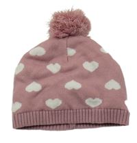 Růžová pletená podšitá čepice se srdíčky a bambulí Ergee