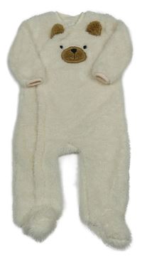 Bílá chlupatá kombinéza s medvídkem Pure Baby 