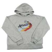 Sivá melírovaná crop mikina s nápisom a kapucňou Kiabi