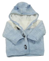 Nové - Světlemodro-bílý vzorovaný propínací zateplený svetr s kapucí Nutmeg