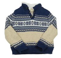 Tmavomodro-béžovo-bílý vzorovaný zateplený svetr Rorie Whelan
