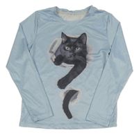 Svetlomodré tričko s mačkou