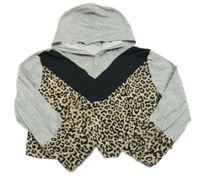 Sivo-béžovo-čierna crop mikina s kapucňou Matalan