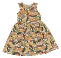 Biele bavlnené šaty s listami a kvetmi C&A