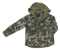 Khaki-béžová vzorovaná riflová košilová zateplená bunda s kapucí Next