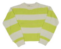 Citronovo-biely pruhovaný crop oversize sveter H&M