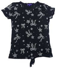 Čierne bodkovaná é tričko s mašličkami a hviezdičkami a uzlom M&S