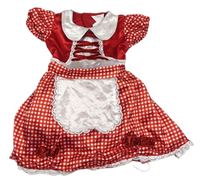 Kockovaným - Červeno-bielo-tmavočervené kockované saténové šaty s mašľami a golierikom