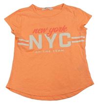 Neónově oranžové melírované tričko s písmenky a nápismi zn. H&M
