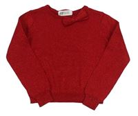 Červený melírovaný sveter s mašlou a trblietkami H&M