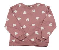 Staroružová mikina s bielými srdiečkami H&M