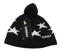 Nové - černá pletená čepice s bílými hvězdičkami a logem a bambulí Zimstern