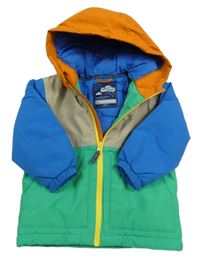 Béžovo-zeleno-modrá šusťáková zimní bunda s kapucí Next