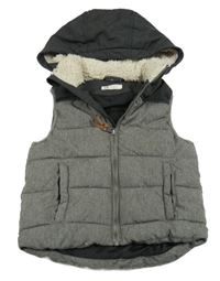 Šedo-tmavošedá melírovaná šusťáková zateplená vesta s odepínací kapucí H&M