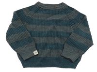 Tmavošedo/petrolejový pruhovaný melírovaný rebrovaný sveter Band öf Rascals