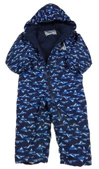 Tmavomodrá šusťáková zimní kombinéza s horami a kapucí lupilu