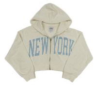Smotanová prepínaci crop mikina s nápisom a kapucňou ZARA