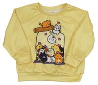 Žltá mikina s kočičkami a sklenicí SHEIN