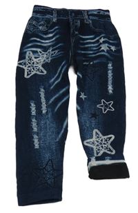 Tmavomodré zateplené legíny riflového vzhledu s hviezdičkami