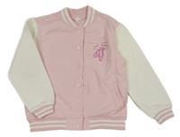 Světlerůžovo-bílá baseballová teplá mikina s baletními piškoty a pruhy coolclub