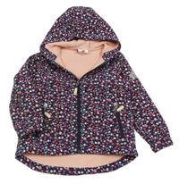 Tmavomodrá kytičkovaná softshellová bunda s kapucí Topolino