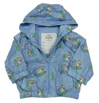 Svetlomodrá šušťáková jarná bunda s dinosaurami a kapucňou M&S