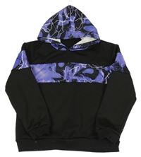 Čierno-tmavofialová mikina so vzorom a kapucňou SHEIN