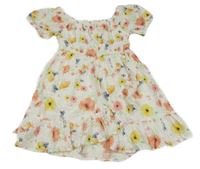 Biele šaty s kvietkami a madeirou a volánikom PRIMARK