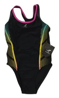 Nové - černo-barevné jednodílné plavky se vzorem energetics