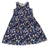 Modré šaty s motýlikmi a kopretinami H&M