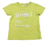 Limetkové tričko s nápismi a kvietkom Fagottino