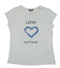 Biele tričko so srdiečkom s flitrami a nápismi OKaidi