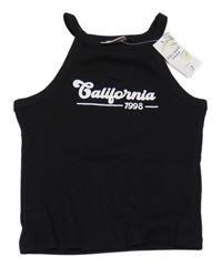 Nové - čierny rebrovaný crop top s nápisom Matalan
