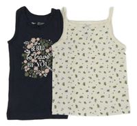 2x - Košilka s kytičkami a mašličkou - Tmavomodrá s nápisy lupilu, bílá H&M