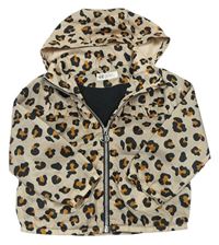 Béžová šušťáková jarná bunda s leopardím vzorom a kapucňou zn. H&M