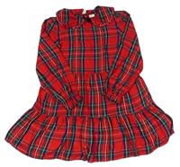Červeno-farebné kockované trblietavé ľahké šaty s golierikom F&F