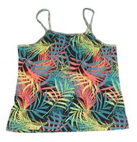 Čierno-neónově žlto-ružový rebrovaný crop top s listami V by Very