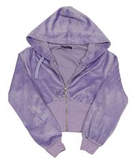 Lila plyšová prepínaci crop mikina s kapucňou Select