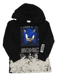 Čierno-sivé tričko so Sonicem z překlápěcích flitrů a kapucňou Next