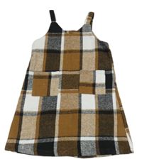 Hnedo-bielo-čierne kockované šaty Shein