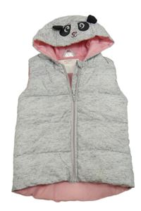 Šedá melírovaná šusťáková zateplená vesta s kapucí - panda Infinity Kids