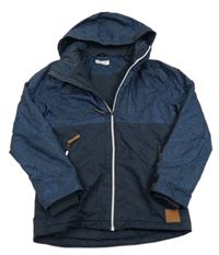 Tmavomodrá šušťáková zimná bunda so vzorom a kapucňou H&M